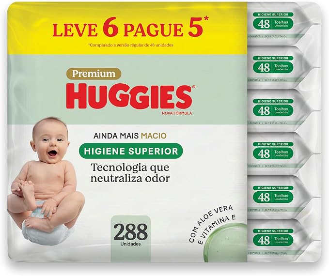 Lenços Huggies Higiene Superior Limpam 2x Mais 6 x 48 Un