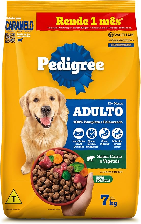Ração Pedigree Carne e Vegetais Cães Adultos Raças Médias e Grandes 7 kg