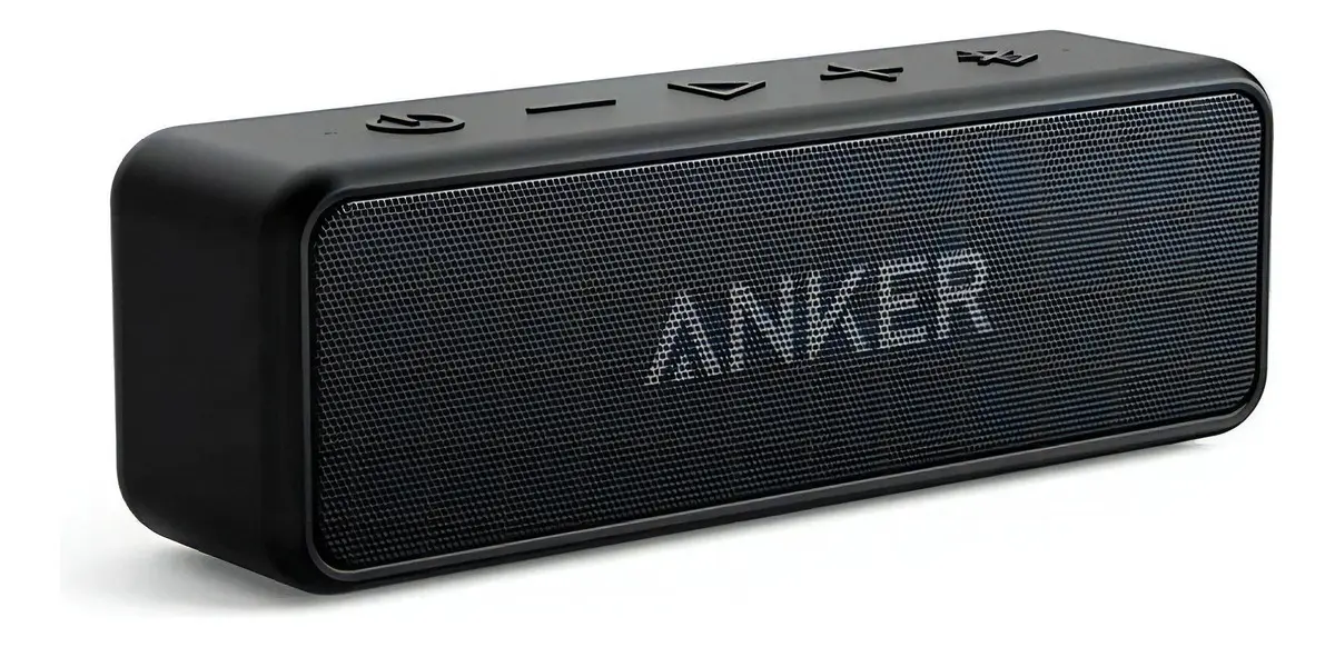 Caixa de Som Portátil Anker Soundcore 2 Bluetooth 5 IPX7 À Prova D'água 12W DSP Digital BassUp Graves Potentes 24h Bateria Estéreo Duplo Pareamento Alcance 20m Camping Praia Casa Viagem Cor Preto