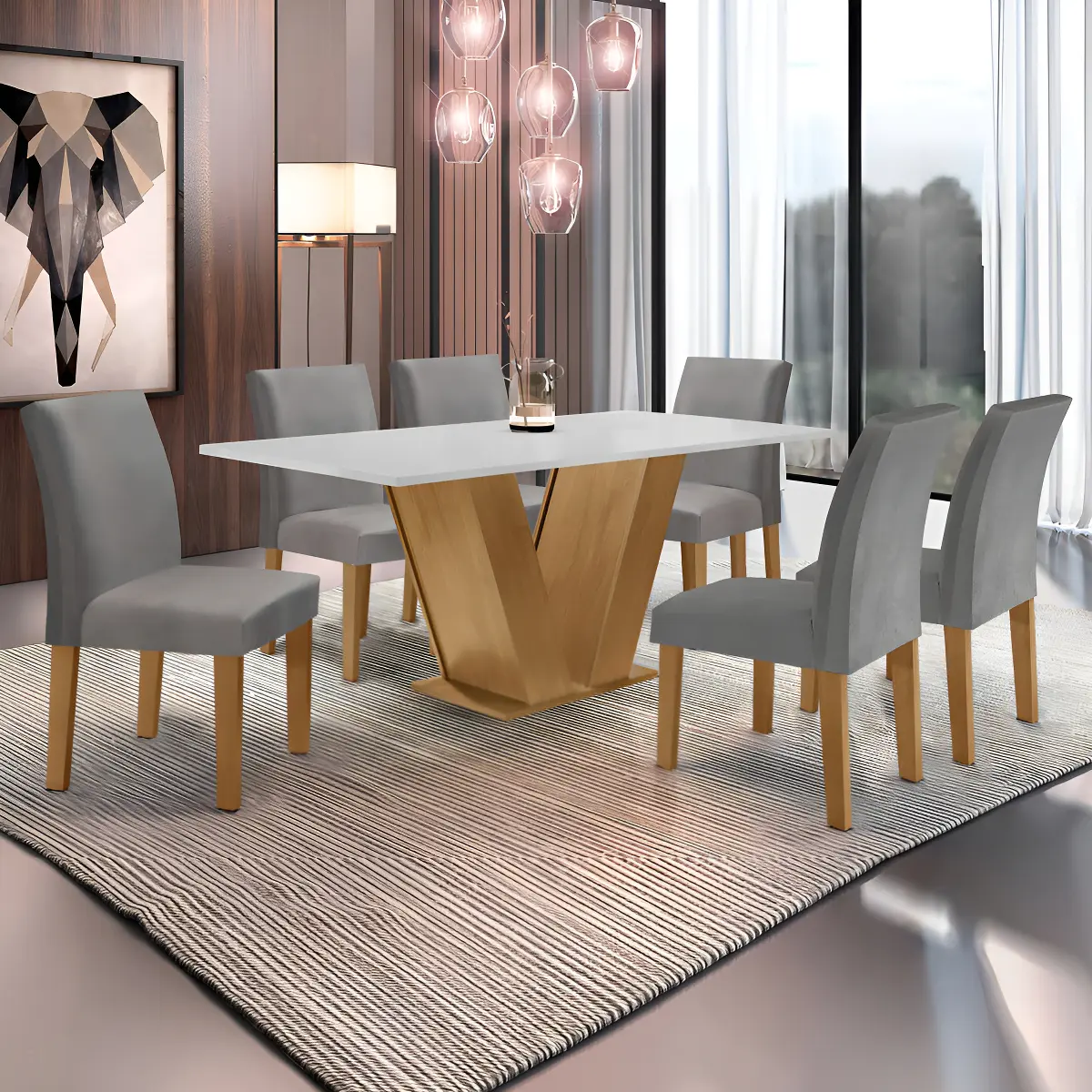 Conjunto Sala De Jantar Mesa 160x80cm Tampo Mdf Com 6