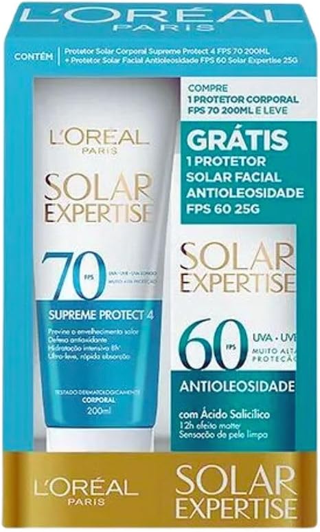 Kit Protetor Solar L'Oréal Paris Expertise FPS 70 200ml e FPS 60 Facial 25g