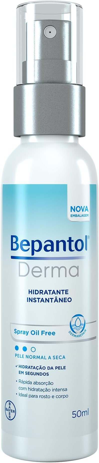 Bepantol Derma Hidratante Corporal e Facial, Spray para Pele Seca, 50ml