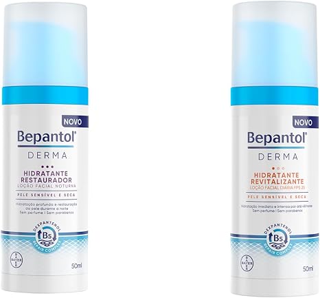 Bepantol Derma Kit Hidratante Facial Noturno e Hidratante Facial Diário FPS 25, Restaura e Revitaliza, 50ml