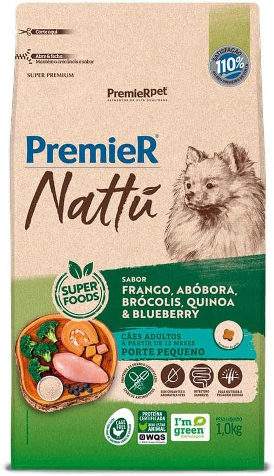 PremieR Pet Nattu Ração Seca para Cães Adultos Porte Pequeno Sabor Frango e Abóbora 1kg