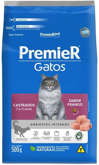 PremieR Pet Ambientes Internos Ração Seca para Gatos Castrados 7 a 11 Anos Sabor Frango 7,5kg