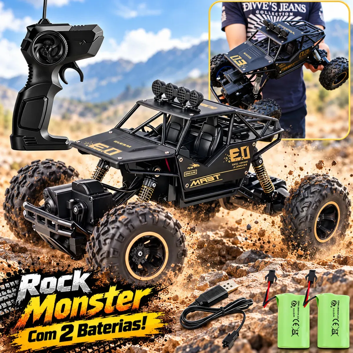 Carrinho de Controle Remoto Atacarejo Kids Rock Crawler 4x4 Escala 1:16 para Off Road