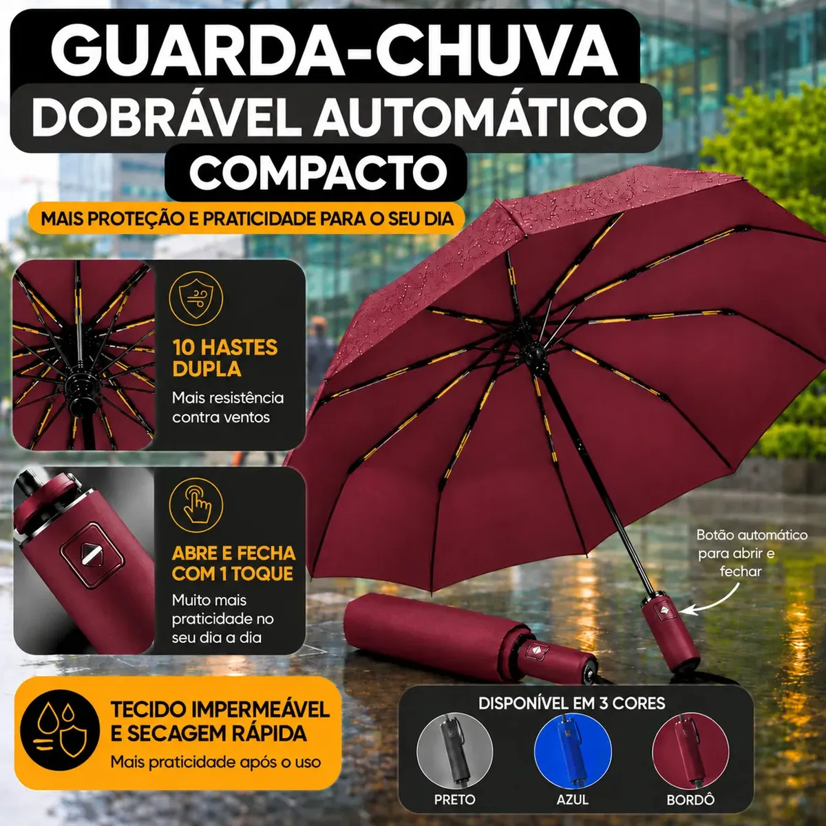 Guarda-Chuva Automático VYROX Dobrável Grande com Proteção UV e Cabo Soft Touch