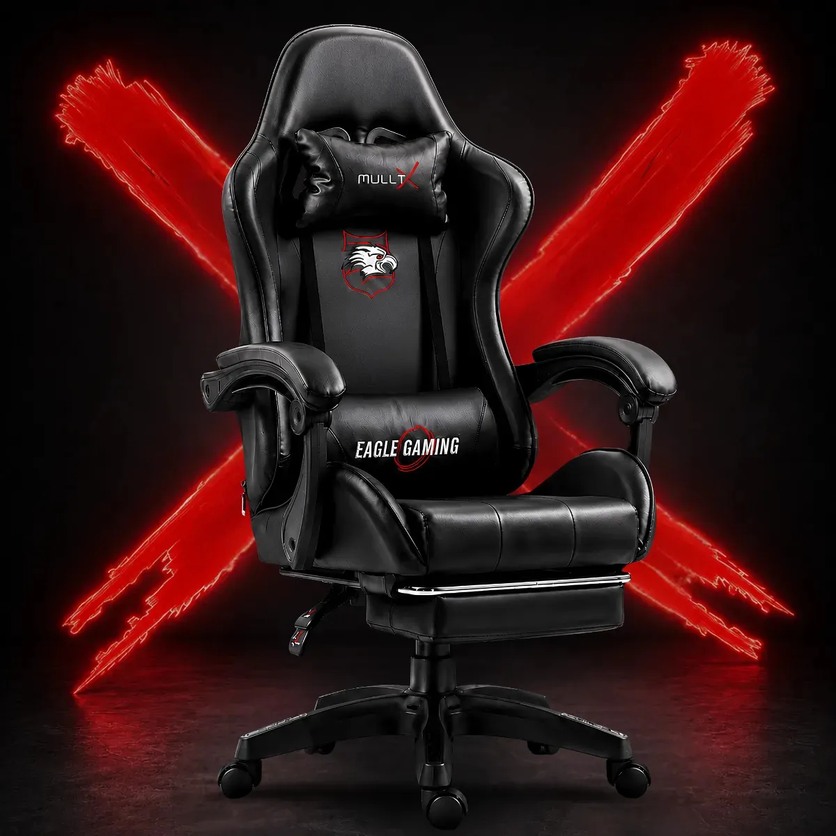 Cadeira Gamer Escritório Com Apoio Para Os Pés Grande Confortavel e Ergonômica Cor Preto Marca MULLTX GAMING