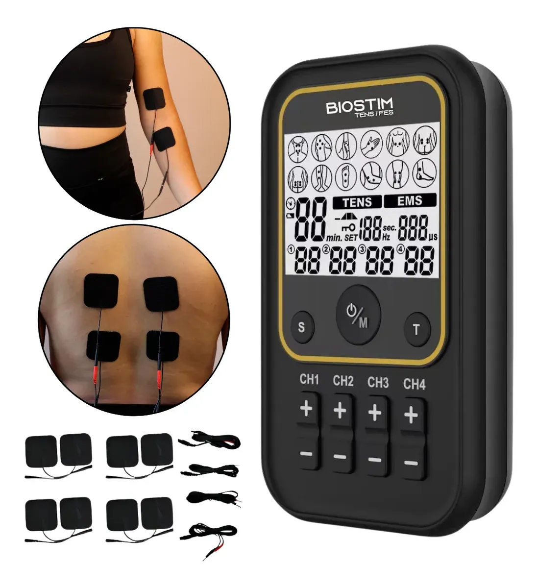 Biostim Tens/fes Bioset Aparelho Eletroestimulador Portátil 4 Canais