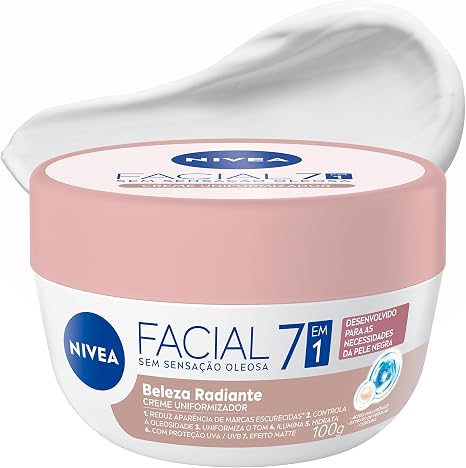 NIVEA Creme Facial Uniformizador Beleza Radiante 7 em 1 100g, Reduz Marcas Escurecidas, Controla Oleosidade, Pele Uniforme, Extrato de Pérolas, Cuidado Facial