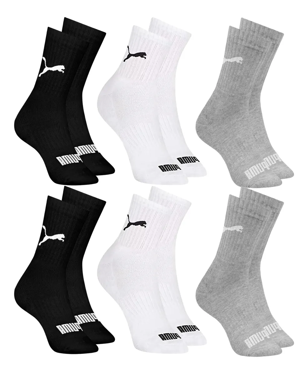 6 Pares Meias Puma Cano Médio Alto Atoalhada Academia Sport