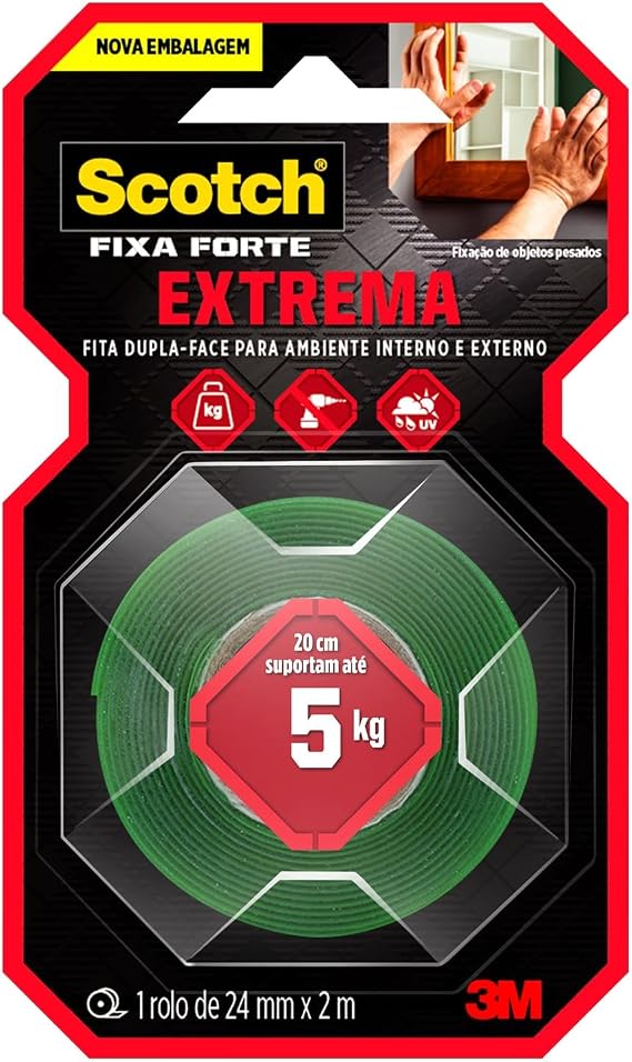 SCOTCH 3M Fita Dupla-face Fixa Forte Extrema 24 mm x 2 m 1 Unidade