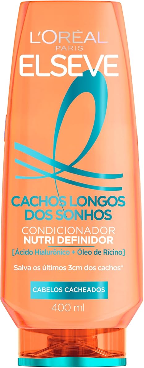 L'Oréal Paris Elseve Condicionador Selador Cachos Longos dos Sonhos com Ácido Hialurônico e Óleo de Rícino, Nutrição Profunda e Definição para Cabelos Cacheados e Ondulados, 400ml