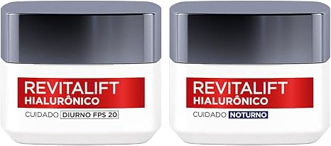 Kit Hidratante Facial L'Oréal Paris Revitalift Hialurônico Diurno FPS 20 + Noturno, Tratamento Antirrugas e Preenchedor com Ácido Hialurônico Puro, 49g