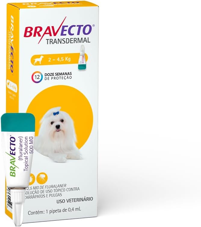 Antipulgas e Carrapatos para Cães Bravecto, 2 a 4,5kg, 0,4ml
