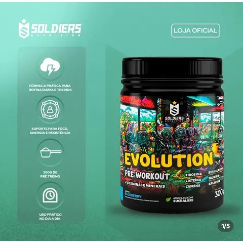 Pré Treino Termogênico Evolution 300g Pre Workout com Cafeína - Soldiers Nutrition