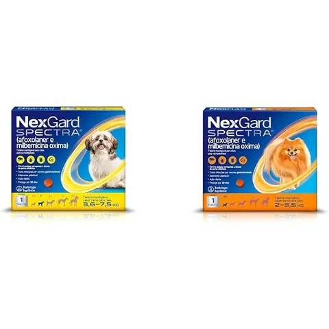 Kit NexGard SPECTRA Antipulgas e Vermífugo para Cães de 3,6 a 7,5 kg – 1 Tablete + NexGard SPECTRA Antipulgas e Vermífugo para Cães de 2 a 3,5kg - 1 tablete