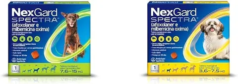Kit NexGard SPECTRA Antipulgas e Vermífugo para Cães de 7,6 a 15 kg - 1 Tablete Mastigável + NexGard SPECTRA Antipulgas e Vermífugo para Cães de 3,6 a 7,5 kg – 1 Tablete