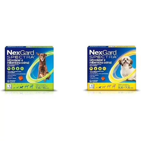 Kit NexGard SPECTRA Antipulgas e Vermífugo para Cães de 7,6 a 15 kg - 1 Tablete Mastigável + NexGard SPECTRA Antipulgas e Vermífugo para Cães de 3,6 a 7,5 kg – 1 Tablete