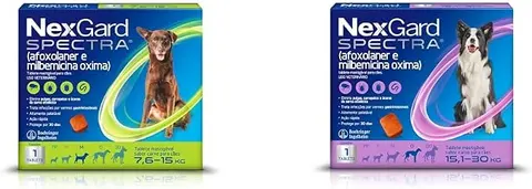 Kit NexGard SPECTRA Antipulgas e Vermífugo para Cães de 7,6 a 15 kg - 1 Tablete Mastigável + NexGard SPECTRA Antipulgas e Vermífugo para Cães de 15,1 a 30kg - 1 tablete