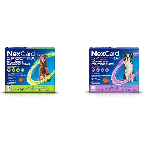 Kit NexGard SPECTRA Antipulgas e Vermífugo para Cães de 7,6 a 15 kg - 1 Tablete Mastigável + NexGard SPECTRA Antipulgas e Vermífugo para Cães de 15,1 a 30kg - 1 tablete