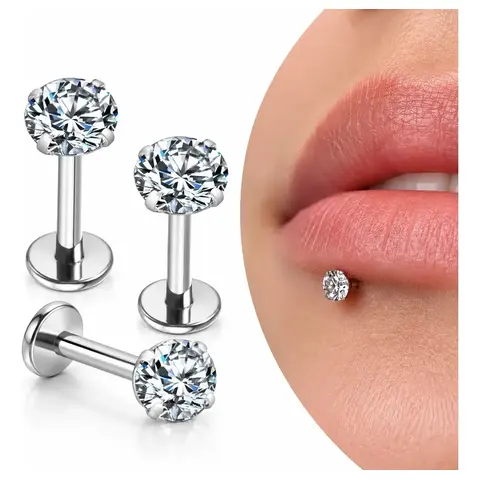 Kit 12 Piercings Aço Zircônia Labret Helix Tragus Conch Flat