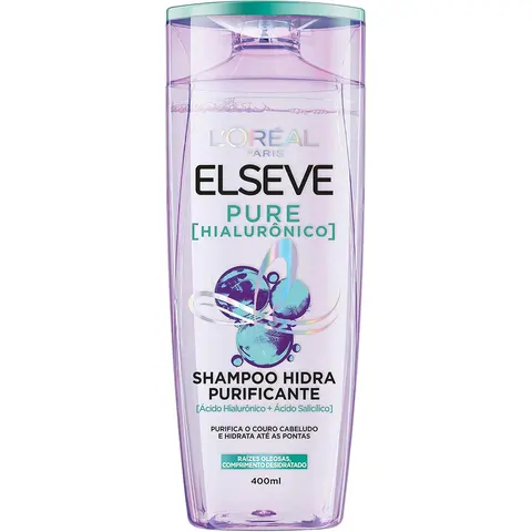 L'Oréal Paris Elseve Shampoo Hidra Purificante Pure Hialurônico, Purifica o Couro Cabeludo e Hidrata até as Pontas, 400ml