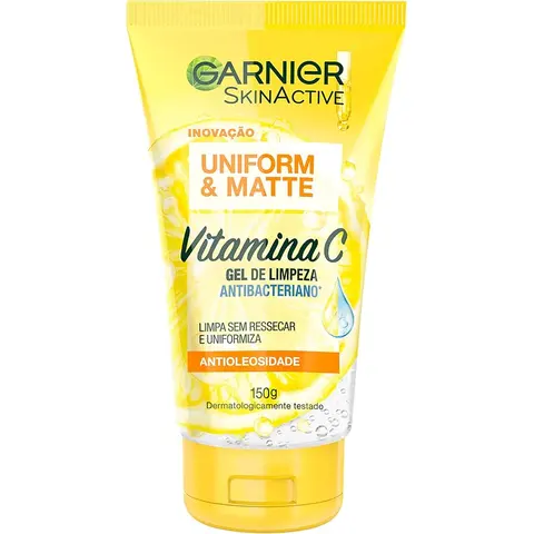 Garnier Express Aclara Gel de Limpeza Facial Hidratante, Ação Antibacteriana e Antimanchas que Controla a Oleosidade com Vitamina C e Pantenol para Pele Oleosa, 150ml