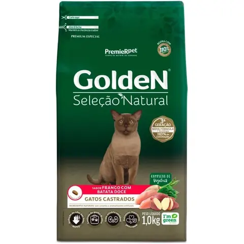 PremieR Pet Golden Seleção Natural Ração Seca para Gatos Castrados Sabor Frango com Batata Doce 1kg