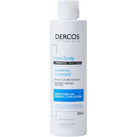 Vichy Dercos SensiScalp Probiotic, Shampoo Limpeza Calmante para Couro Cabeludo Sensível, Alívio Instantâneo 48h, Nutrição e Brilho, Livre de Sulfatos, Parabenos e Corantes, 200ml